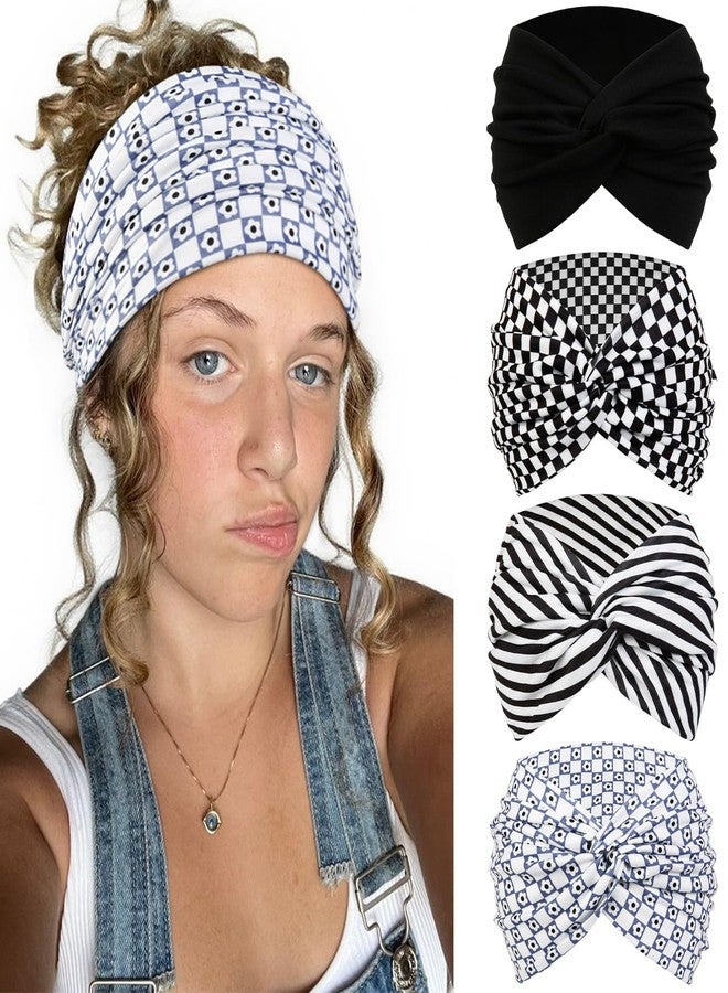 Tobeffect 7 Inches Extra Wide Headbands for Women, 4 Packs Boho Large Turban Head Bands Bandana Hair Scarves Womens Fashion Headband Sport Workout Yoga Hairband African Knotted Headwraps - Image 1